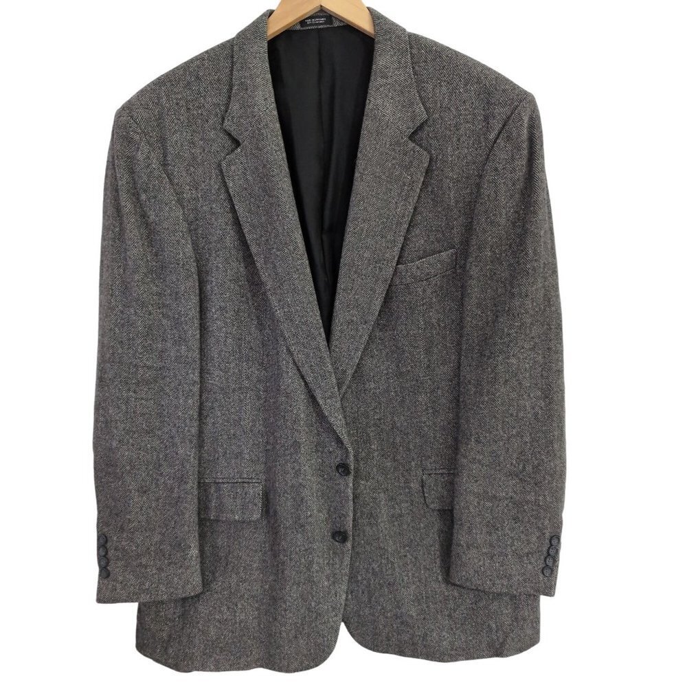 Robert Stock Sport Coat Mens 46L Charcoal Gray Camel Hair Blend Herringbone